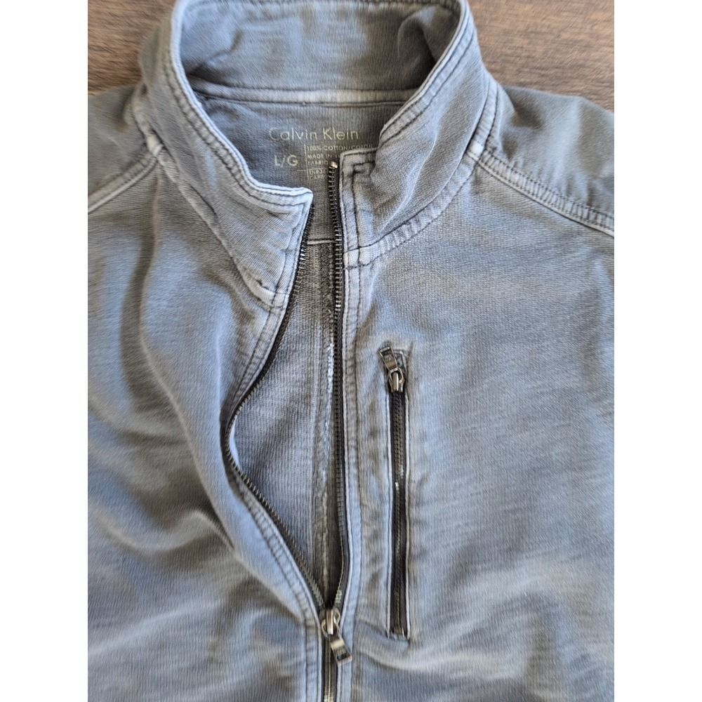 Calvin Klein Full Zip Mock Neck Jersey Jacket Gray Tag Large Fit Medium Y2k Vtg - Picture 2 of 16